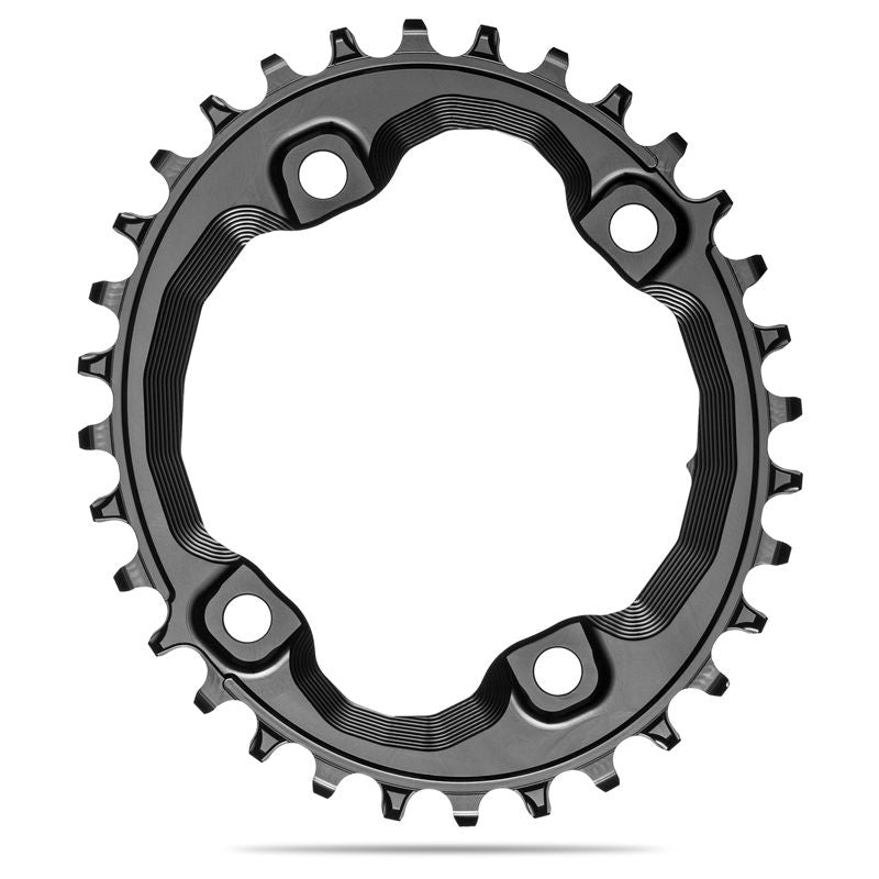 Plato Absolute Black Ovalado 96 Bcd 4 Brazos Asimétrico Shimano XT M8000 Tornillos Aluminio Negro